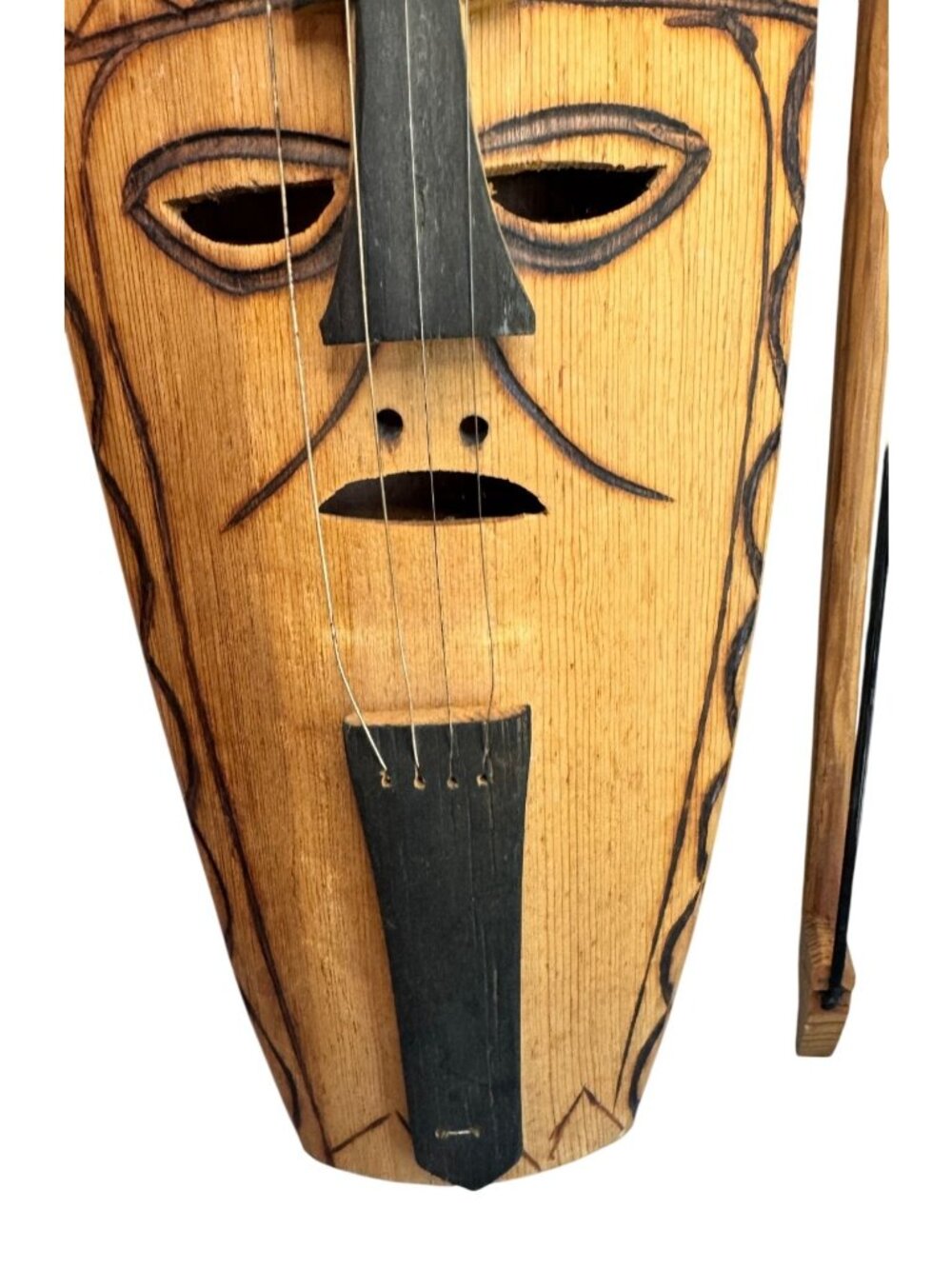 Vintage Hand Carved Wood African String Instrument Wall Art Sculpture 22” - Picture 7 of 9